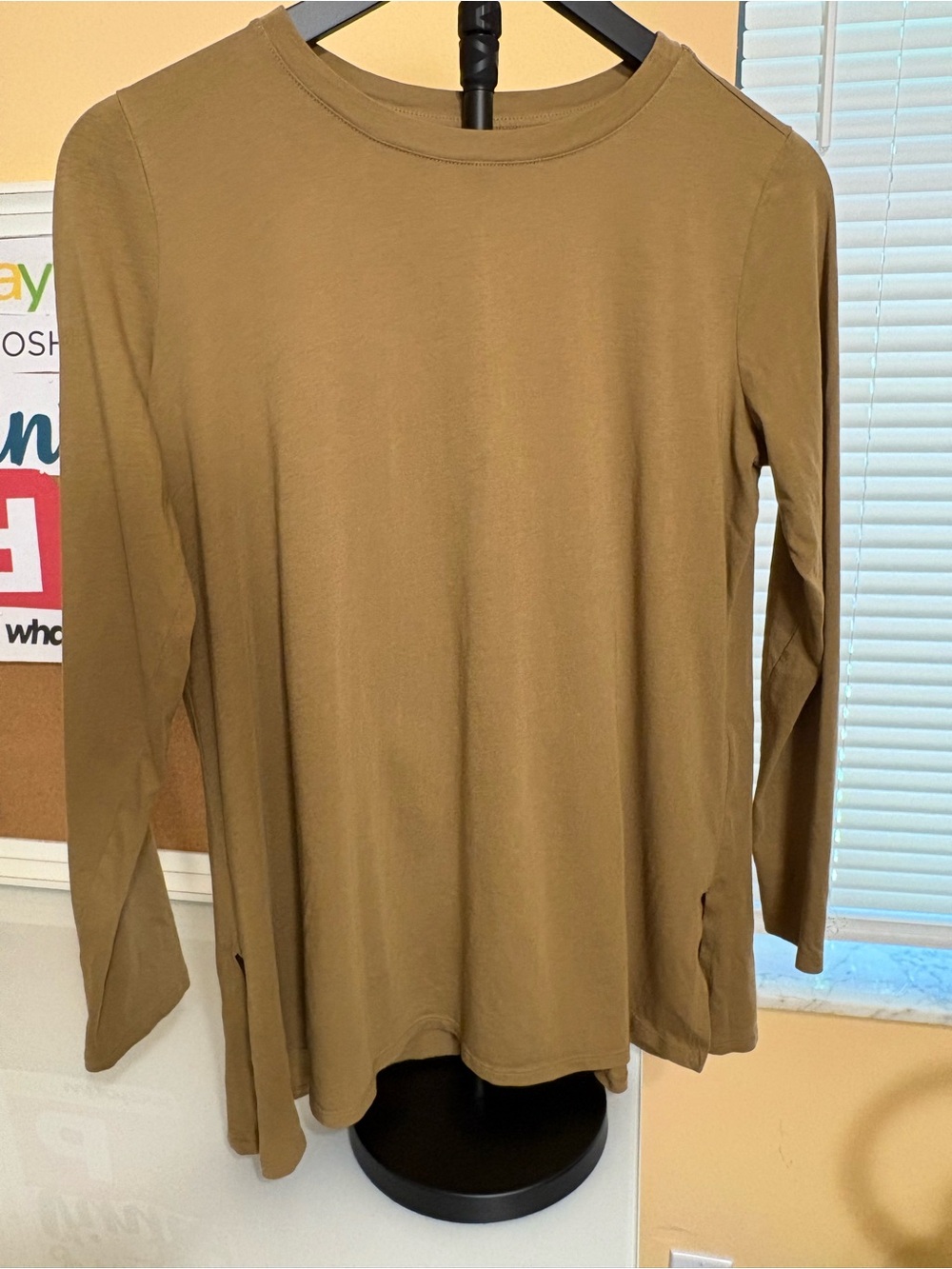 Eileen Fisher Long Sleeve Crewneck Top in Camel